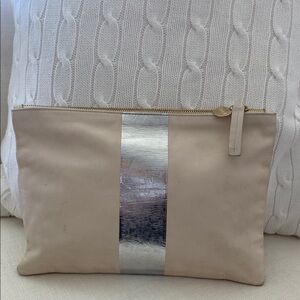 Clare V. Cream Clutch with Silver Foil Stripe